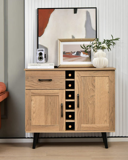 Giantex Buffet Sideboard Storage Cabinet - Wood Pantry Cupboard with 6-Bottle Wine Rack