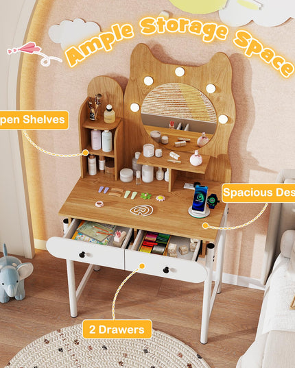 Makeup Vanity Desk with Lights & Mirror for Girls & Teenagers Bedroom