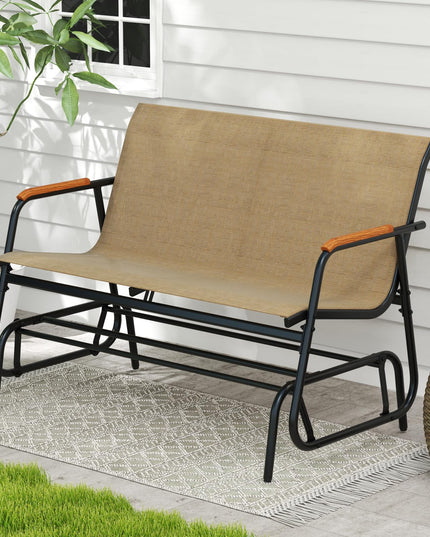 Giantex 2-Person Swing Gliding Loveseat with Curved Teak Armrests