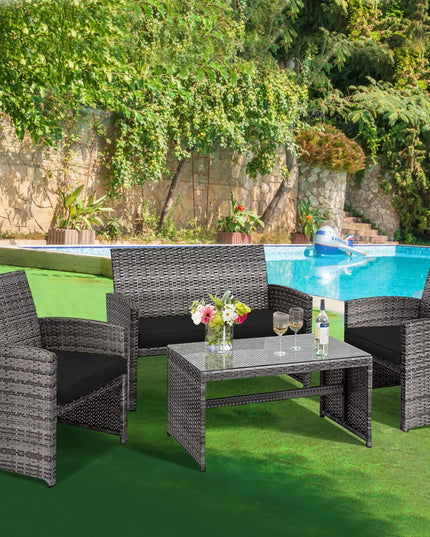 Giantex 4 Pc Rattan Patio Furniture Garden Lawn Sofa Cushioned Seat Mix Gray Wicker Conversation Sets