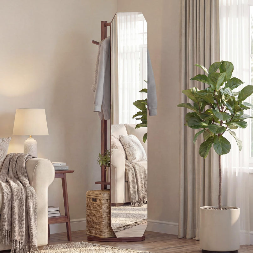 Giantex 65.5" Wood Floor Standing Mirror with Clothes Rod