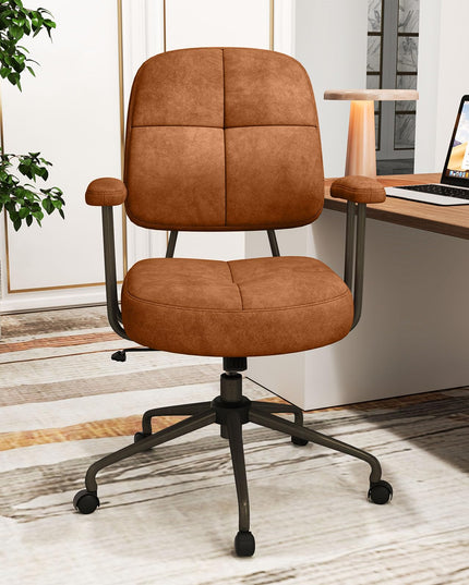 Giantex Mid Century Modren Office Chair, Fuax Leather Desk Chair w/Armrest & Mid Back