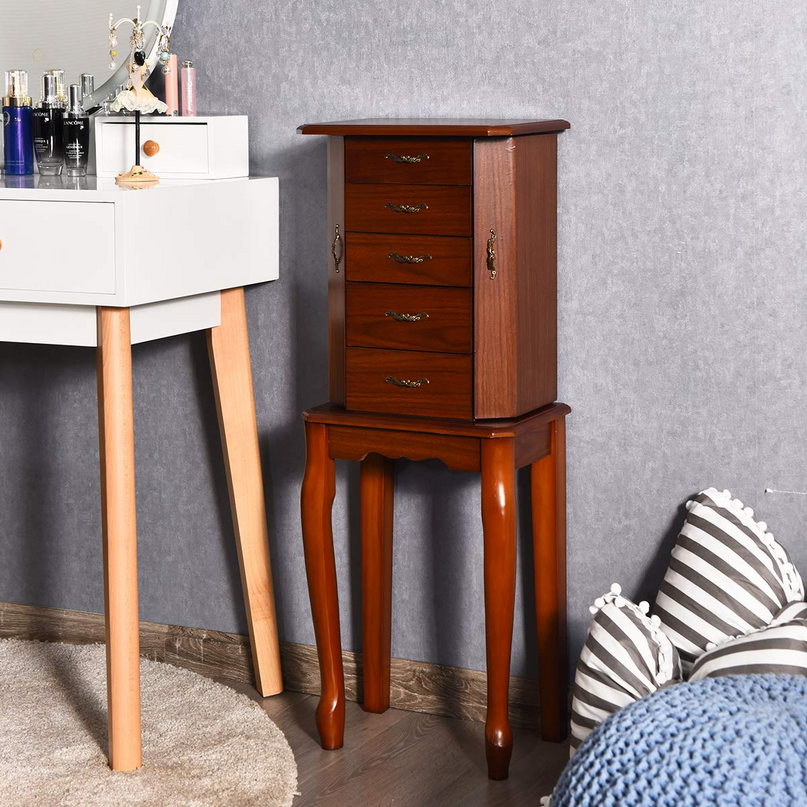 Giantex Standing Jewelry Cabinet Armoire with Top Flip Mirror