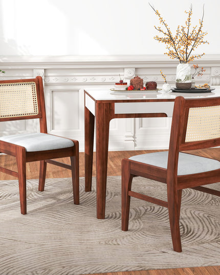 Giantex Rattan Dining Chairs Set of 2/4, Wooden Kitchen Chairs w/Cane Back, Rubber Wood Frame