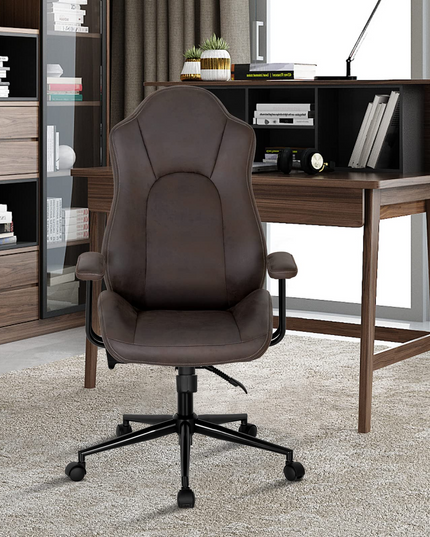 Ergonomic Leathaire Task Chair with Comfortable Padded Seat & Detachable Armrests
