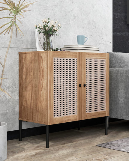 Giantex Buffet Cabinet, Wood Sideboard Storage Cabinet with Rattan Door, 3-Position Adjustable Shelf
