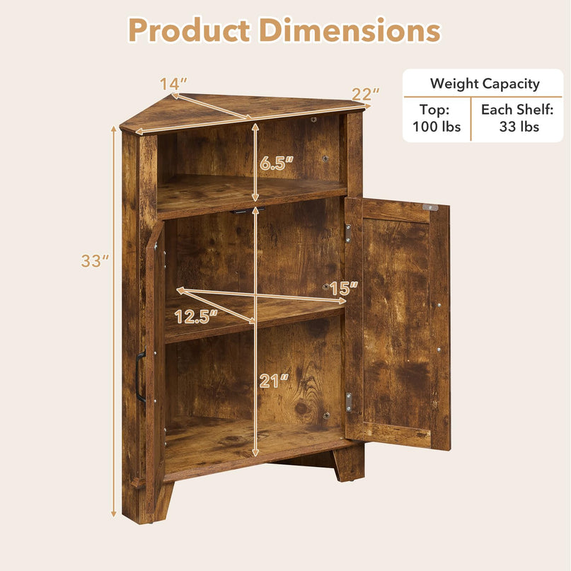 Giantex Farmhouse Bathroom Floor Corner Storage Cabinet with Open Storage