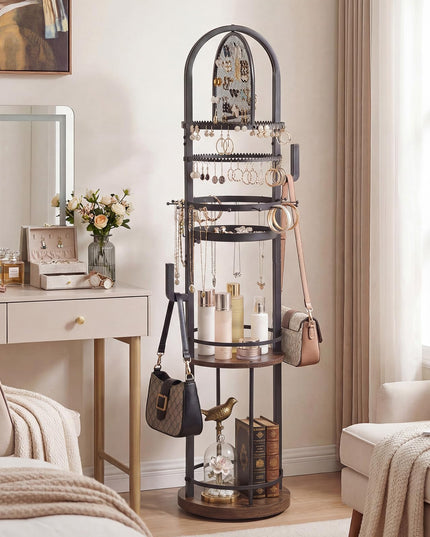 CHARMAID Meuble Organisateur de Bijoux sur Pied Rotatif à 360° avec Panneau Perforé