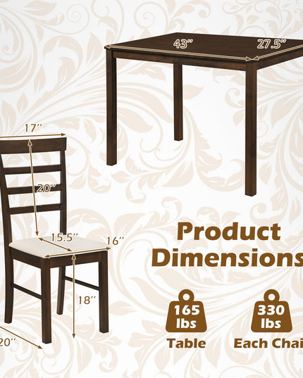 Giantex Dining Table Set with Upholstered Seat & Solid Rubber Wood Frame