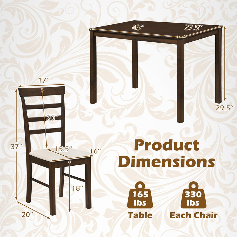 Giantex Dining Table Set with Upholstered Seat & Solid Rubber Wood Frame