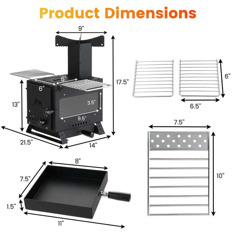 Giantex Hot Tent Stove with 3 Cooking Positions Anti-scalding Door Handle & 2 Grills