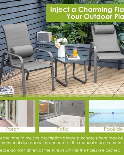Giantex Stackable Patio Chairs with Adjustable Backrest Headrest, 3 Pieces