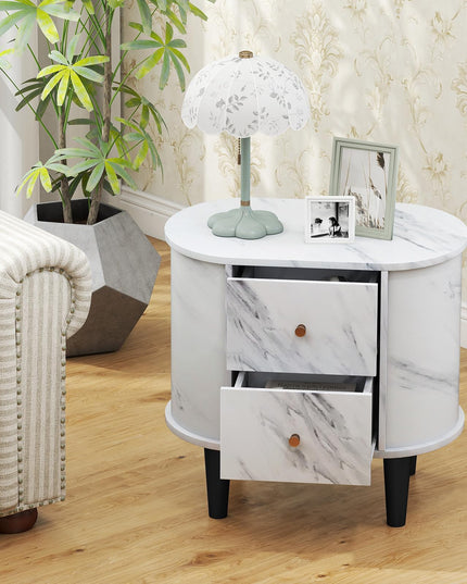 Giantex 2-Drawer Modern Faux Marble Bedside Table with Storage for Small Space