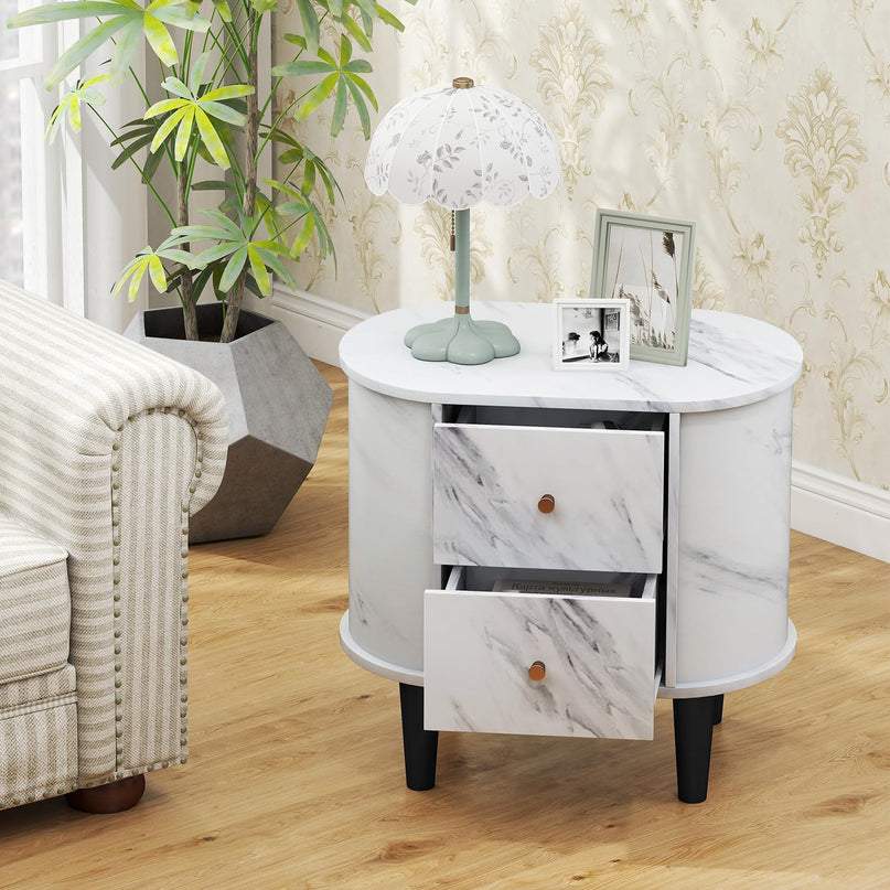 Giantex 2-Drawer Modern Faux Marble Bedside Table with Storage for Small Space