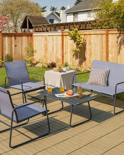 Giantex 4 Pieces Patio Furniture Set, Outdoor Conversation Set with 2 Patio Dining Chairs, Tempered Glass Coffee Table