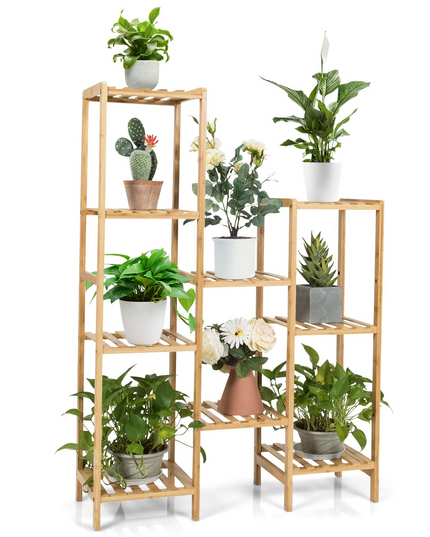 Giantex 9 Tiers Bamboo Plant Stand for Indoor Plants Multiple, Plant Shelf Flower Pots Holder