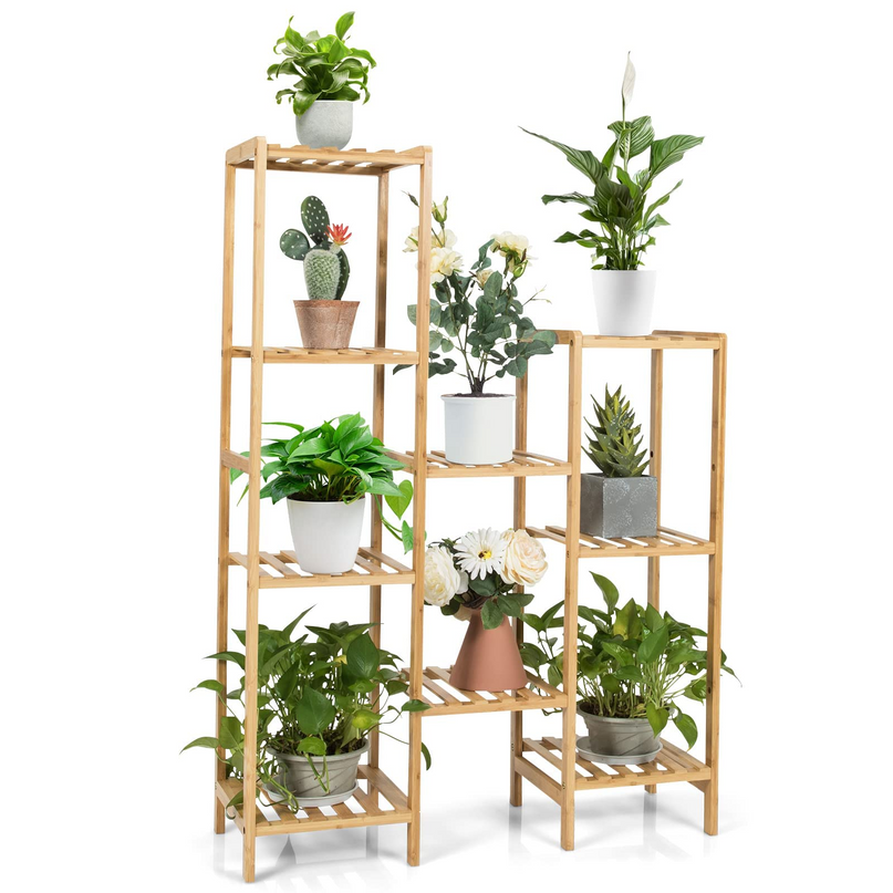 Giantex 9 Tiers Bamboo Plant Stand for Indoor Plants Multiple, Plant Shelf Flower Pots Holder