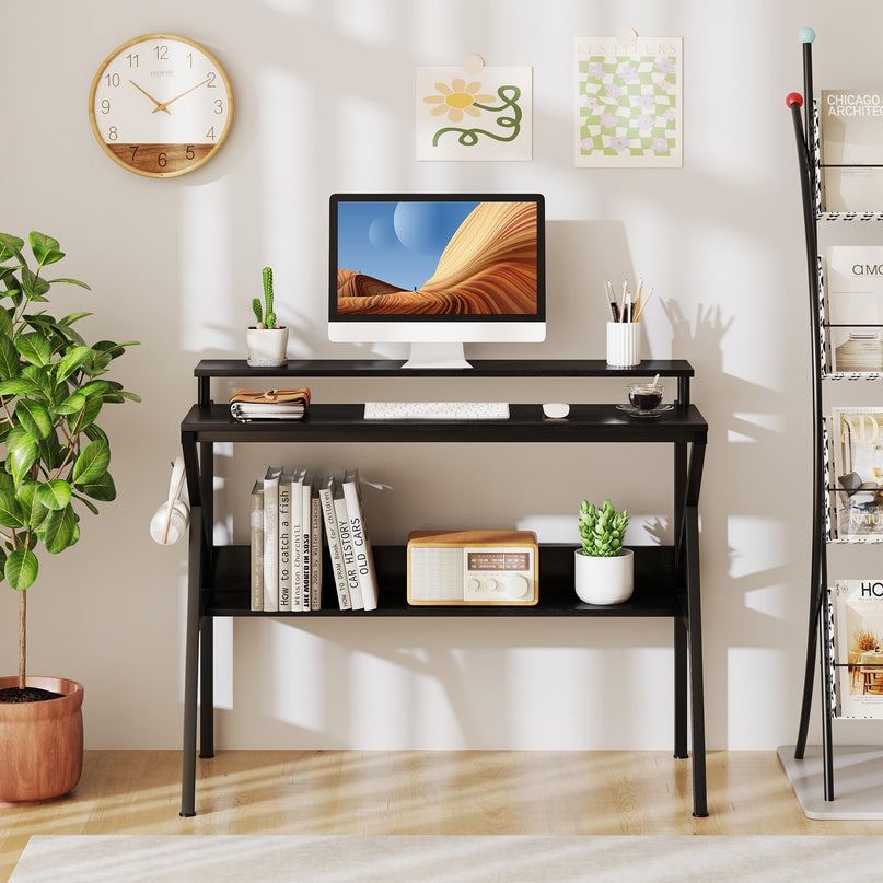 Giantex Compact Computer Desk for Small Spaces with Monitor Stand