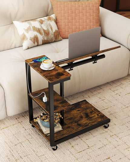Giantex C Shaped End Table w/Charging Station & Tiltable Tabletop & Wheels