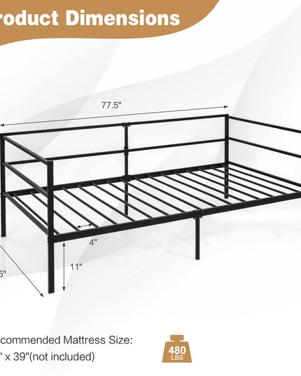 Giantex Twin Daybed Frame, Metal Sofa Bed w/Heavy-Duty 16 Slats Support, Black