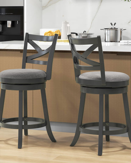 Giantex Wood Swivel Bar Stools Set of 2/4,  Upholstered Counter Height Bar Stools with X Back, Linen Cushioned Seat