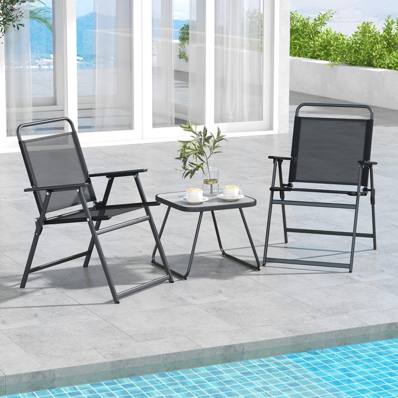Giantex 3-Piece Patio Bistro Set, Outdoor Folding Chairs & Table Set, Outdoor Conversation Set for Balcony Yard Poolside
