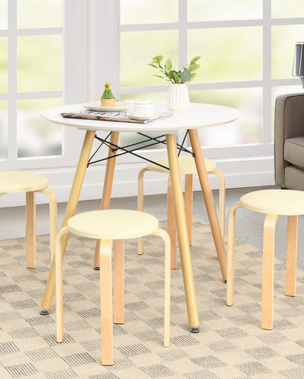 4-Pack Bentwood Stack Stools, 18.5-Inch Portable Stools with PU Leather Round Top, Non-Slip Foot Mats