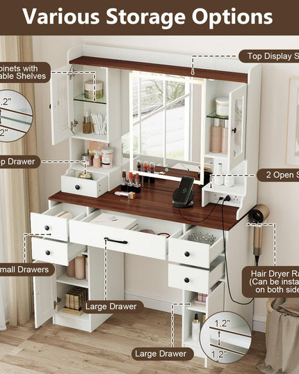 CHARMAID Coiffeuse avec Miroir Lumineux et Station de Charge