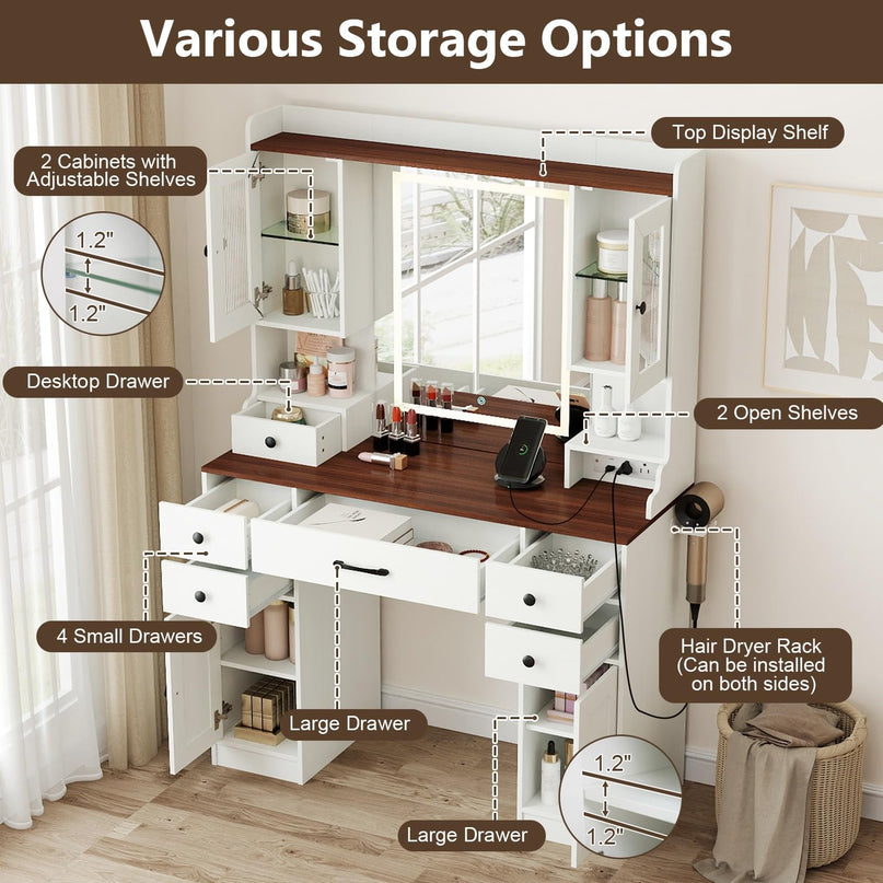 CHARMAID Coiffeuse avec Miroir Lumineux et Station de Charge