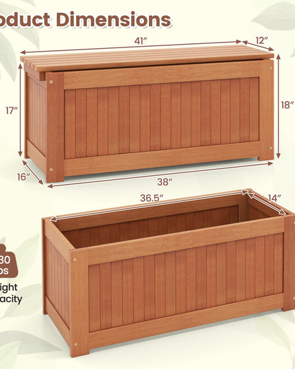 Giantex 2-in-1 Outdoor Bench, Wood Raised Garden Bed with Open Base, Teak Oil Finish