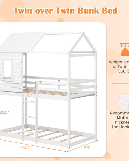 Giantex White Wood Bunk Bed Twin Over Twin with Ladder and Guardrail