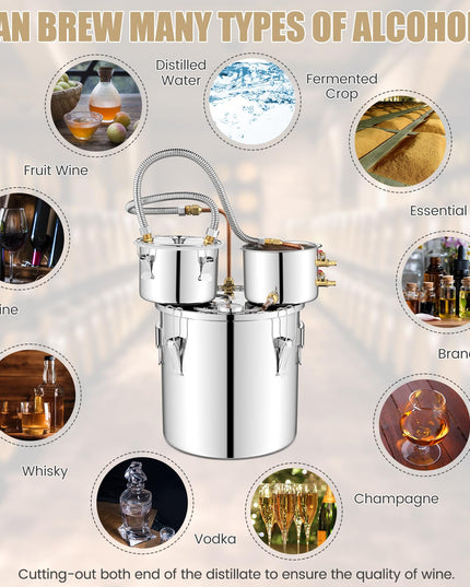 Giantex 5 or 10 Gal Alcohol Still, 3 Pots Stainless Steel Water, Alcohol, Oil Distiller Kit with Built-in Thermometer