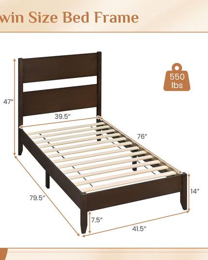 GIANTEX Twin/Full/Queen Size Wooden Bed Frame with Slatted Headboard