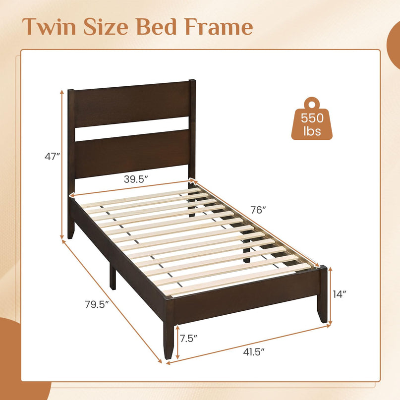 GIANTEX Twin/Full/Queen Size Wooden Bed Frame with Slatted Headboard