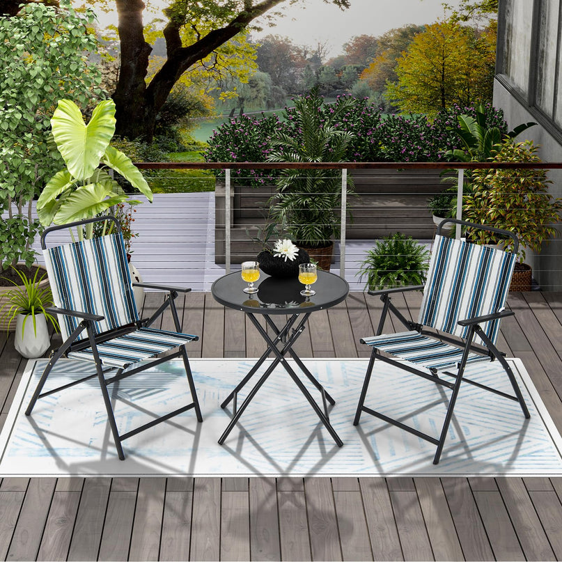 Giantex 3 Pcs Patio Bistro Set, Folding Table and Chairs Set