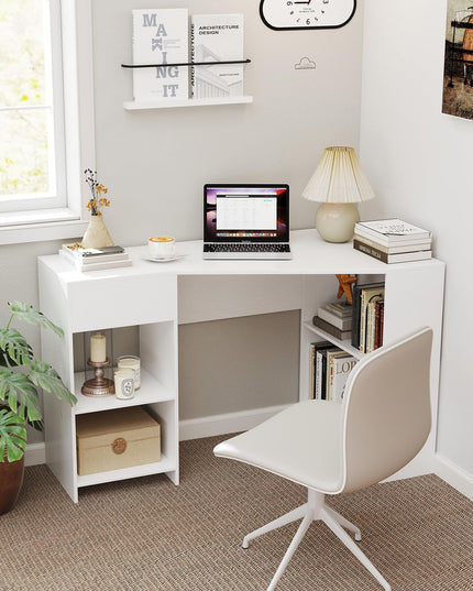 Giantex White Desk with Drawer 48 Inch Corner Desk