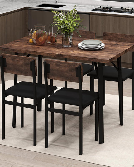 Giantex Industrial Kitchen Table and 4 PU Leather Upholstered Chairs with Metal Leg