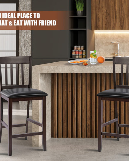 Giantex 25” Counter Height Pub Chairs with Rubber Wood Legs, Armless Bar Chairs with Elastic Cushion & PU Cover for Kitchen