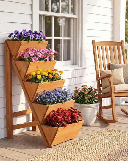 Giantex 5-Tier Wooden Freestanding Vertical Raised Garden Bed (1/2)