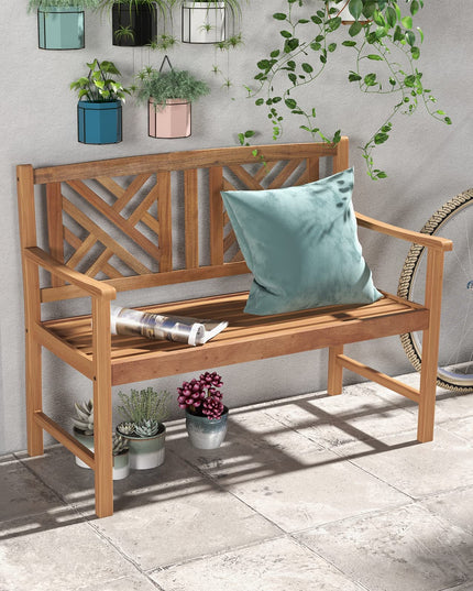 Giantex Outdoor Wooden Garden Bench - 2-Person Acacia Wood Bench, Front Porch Bench (Non-Foldable)