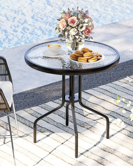 Giantex 27.5" Outdoor Bistro Table with Tempered Glass Tabletop & 1.57" Umbrella Hole