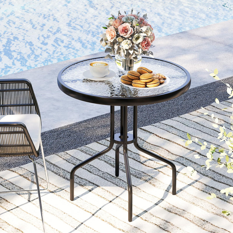 Giantex 27.5" Outdoor Bistro Table with Tempered Glass Tabletop & 1.57" Umbrella Hole