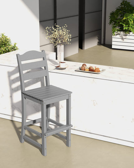 Giantex Outdoor HDPE Bar Stool, Patio Tall Bar Chair with Backrest and Footrest, 30 Inches Counter Height Barstools
