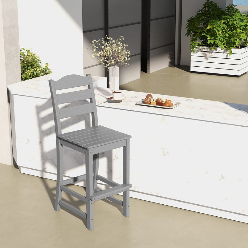 Giantex Outdoor HDPE Bar Stool, Patio Tall Bar Chair with Backrest and Footrest, 30 Inches Counter Height Barstools