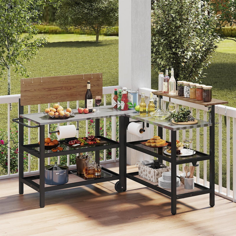 Giantex 2-Piece Outdoor Kitchen Grill Cart Set
