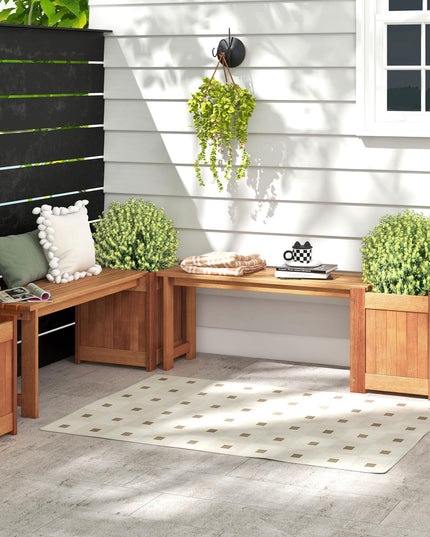Giantex Outdoor Bench with Raised Garden Bed, Wood Seat with Teak Oil Finish, Planter Box with Open-Ended Base