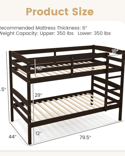 Giantex Bunk Bed, Solid Wood Detachable Bed Frame with High Guardrails & Integrated Ladder