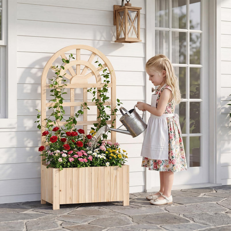 Jardinière surélevée d'extérieur Giantex 48" en bois de sapin avec écran d'intimité et trous de drainage