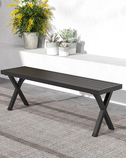 Giantex Outdoor Bench, Patio Metal Bench with Slatted Seat, X-Shaped Legs, 54" Outdoor Backless Loveseat, Load 800 LBS