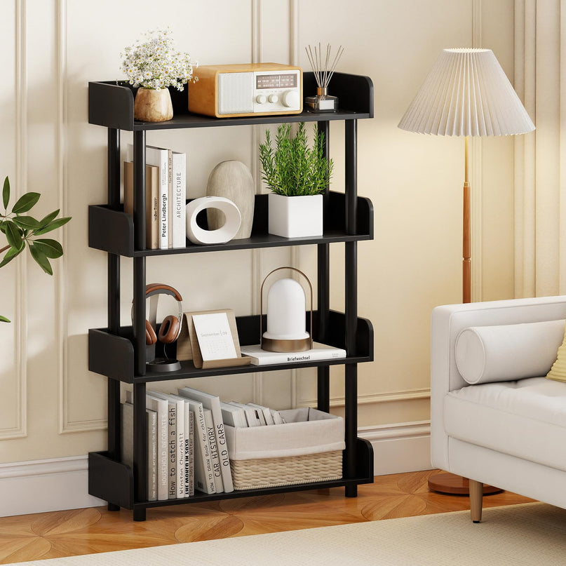 Giantex Freestanding Bookcase with Anti-Tipping Kit | 4 Shelf Black Bookcase for Living Room